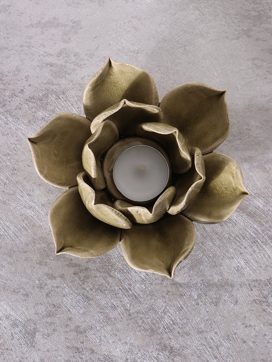 Westside Home Mint Green Ceramic Lotus Tea-Light Candle Holder