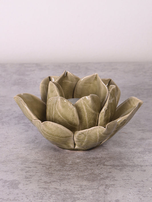 Westside Home Mint Green Ceramic Lotus Tea-Light Candle Holder