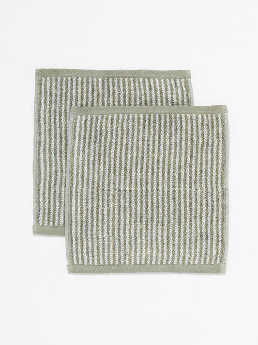 Westside Home Mint Striped Face Towel - Pack of 2