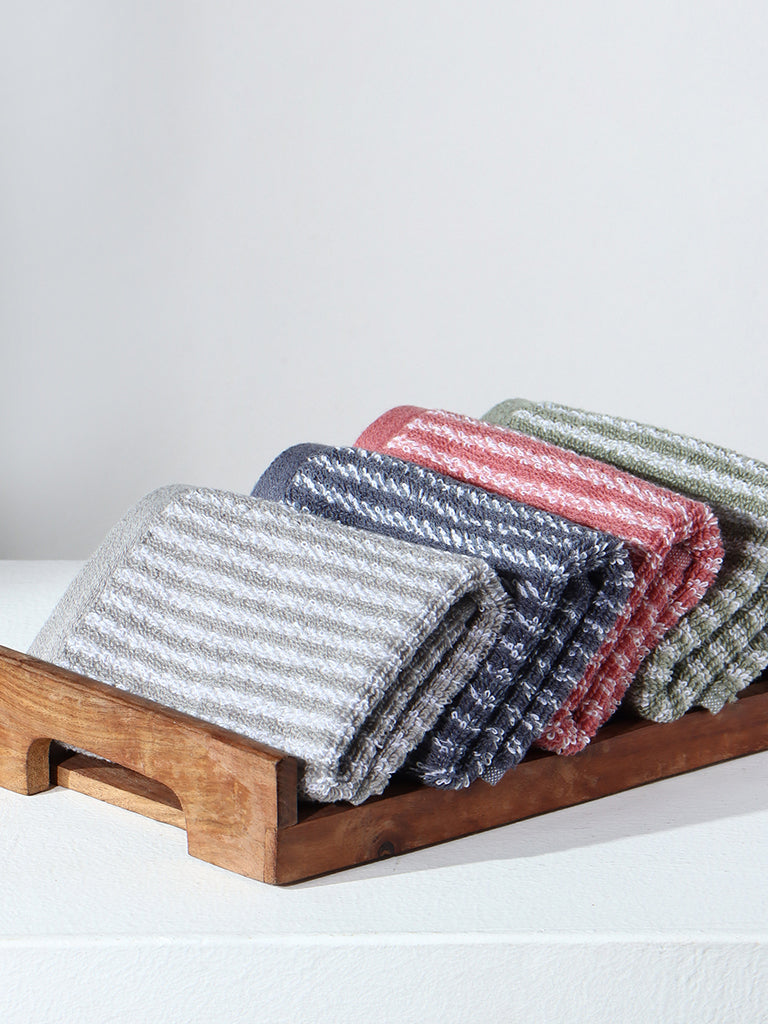Westside Home Grey Striped Face Towel - Pack of 2