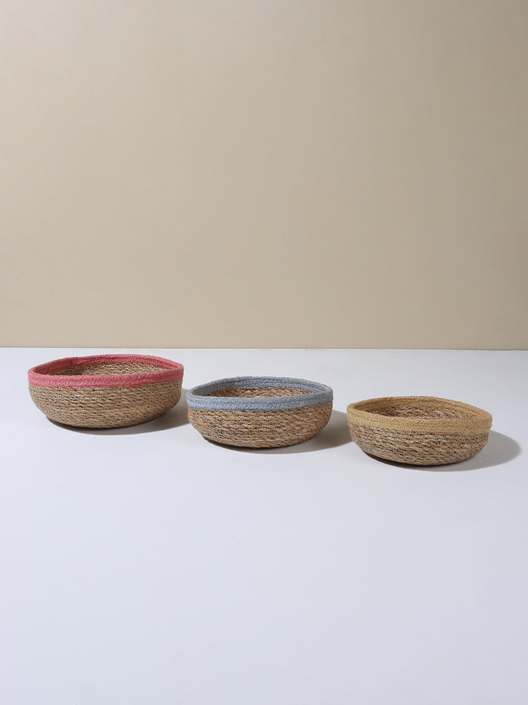 Westside Home Beige Jute Big & Small Multicolored Basket Pack of 3