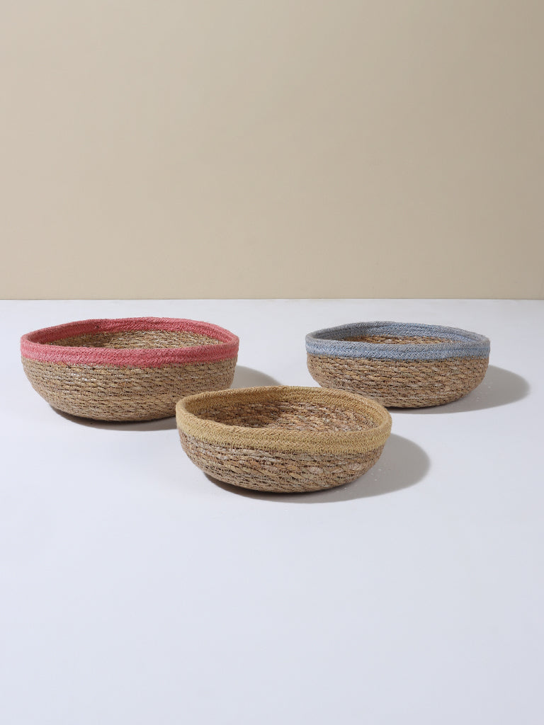 Westside Home Beige Jute Big & Small Multicolored Basket Pack of 3