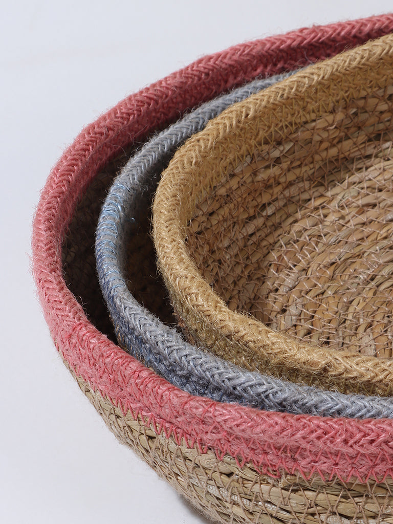 Westside Home Beige Jute Big & Small Multicolored Basket Pack of 3