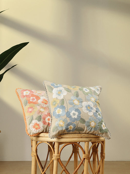 Westside Home Aqua Floral Embroidered Cushion Cover