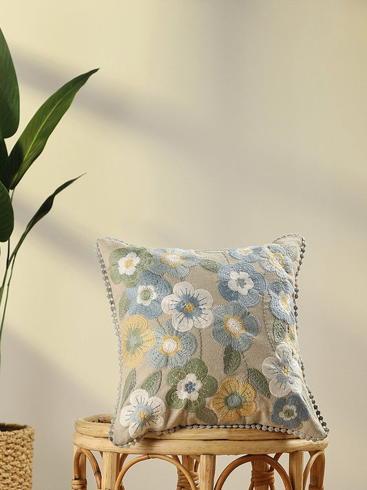 Westside Home Aqua Floral Embroidered Cushion Cover