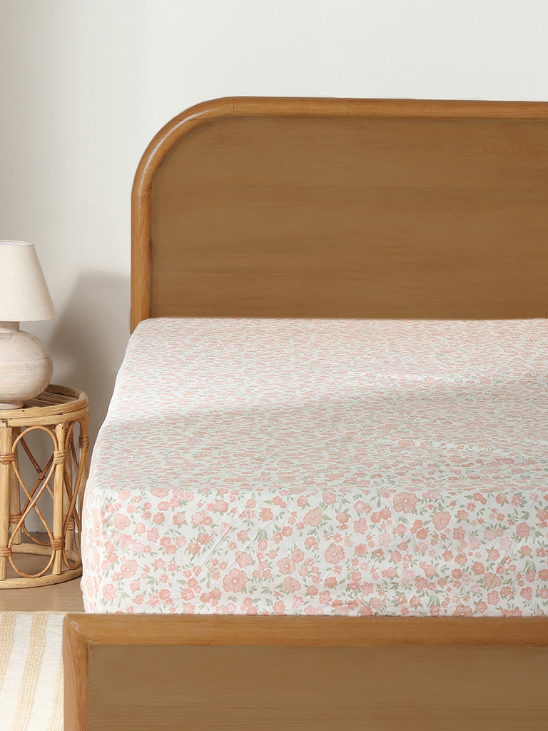 Shop Westside Home Peach Ditsy Floral Printed Single Bed Fitted Sheet