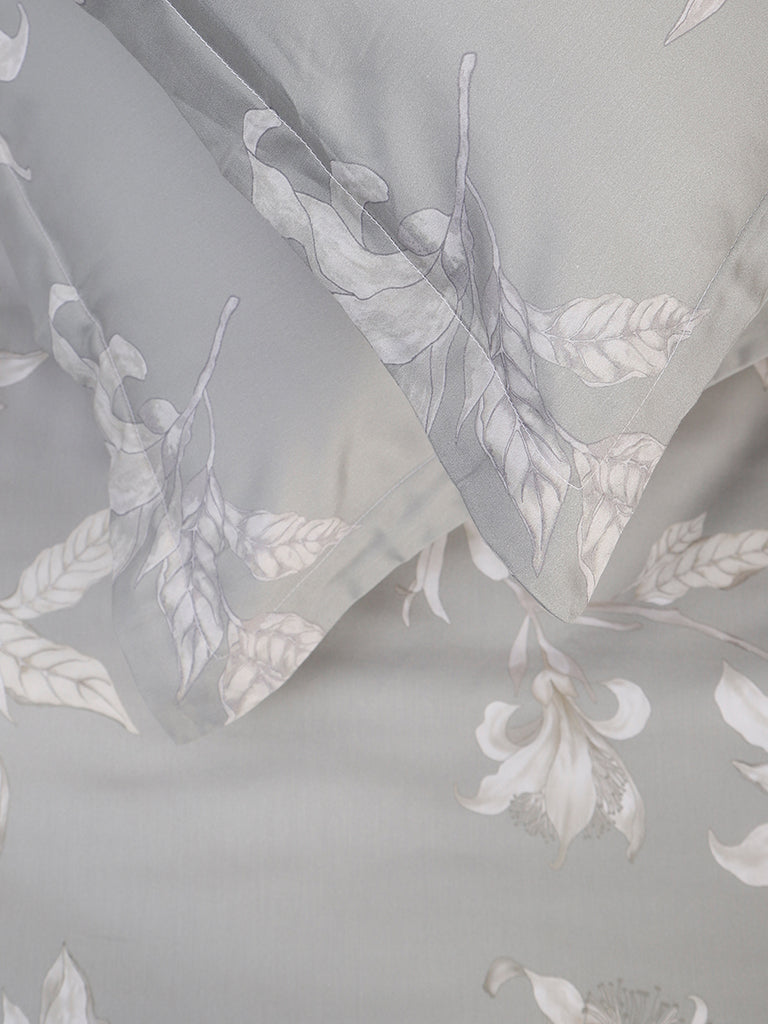 Westside Home Grey Tonal Flower Printed King Bed Flat sheet and Pillowcase Set