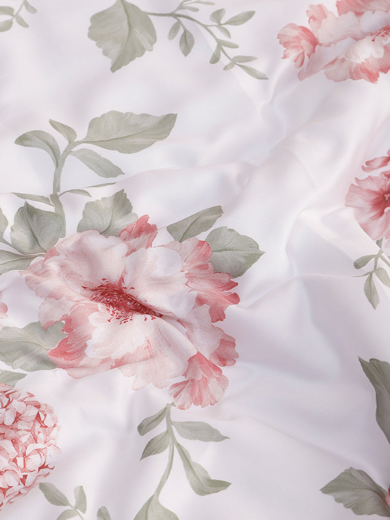 Westside Home Dusty Rose Blushed Rose Printed Double Bed Flat sheet and Pillowcase Set