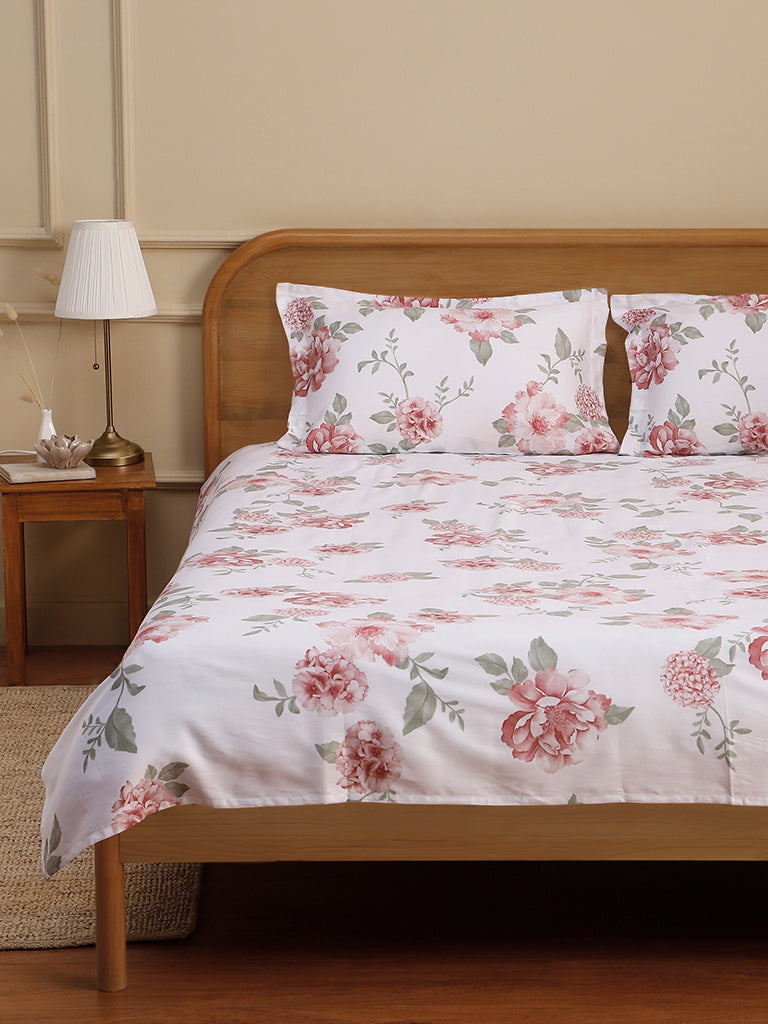 Westside Home Dusty Rose Blushed Rose Printed King Bed Flat sheet and Pillowcase Set
