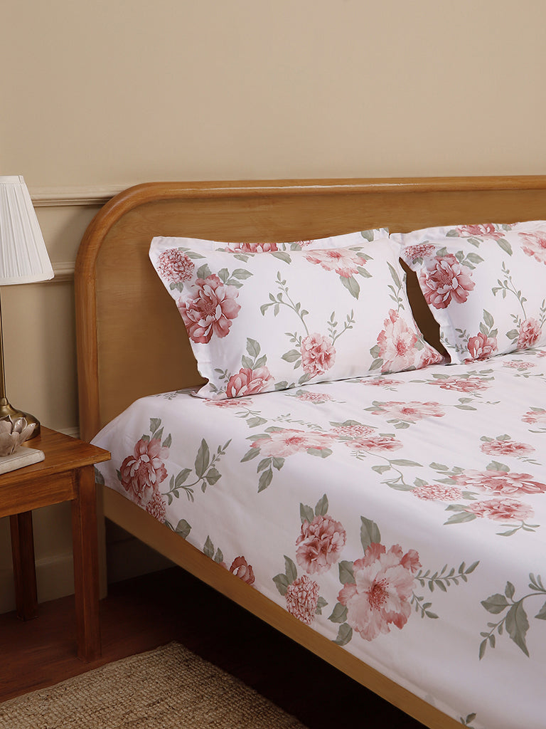 Westside Home Dusty Rose Blushed Rose Printed King Bed Flat sheet and Pillowcase Set