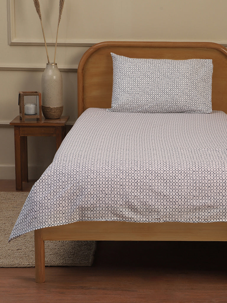 Westside Home Grey Circle Printed Single Bed Flat sheet and Pillowcase Set