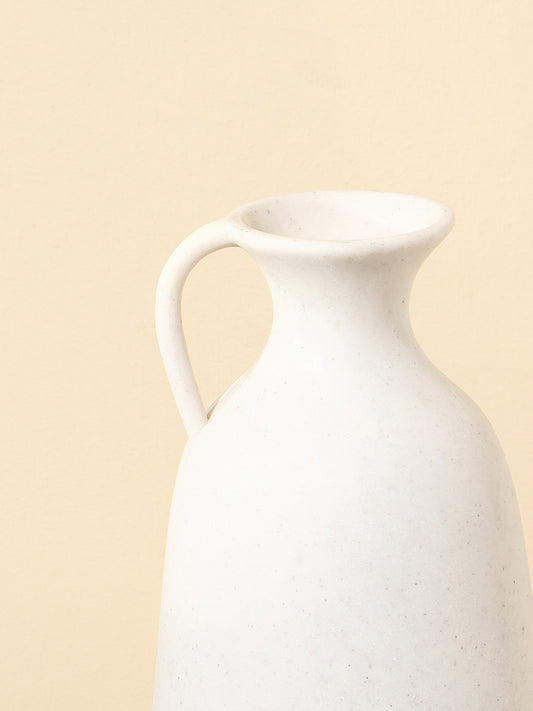 Westside Home Off-White Linen Marble Funnel Neck Vase