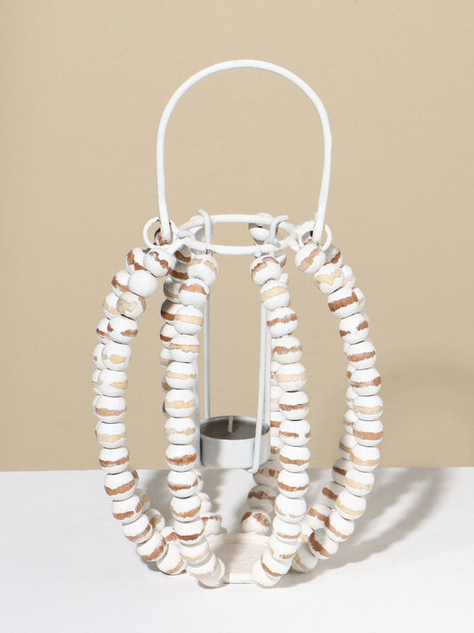 Westside Home White Beaded Candle Stand - Medium