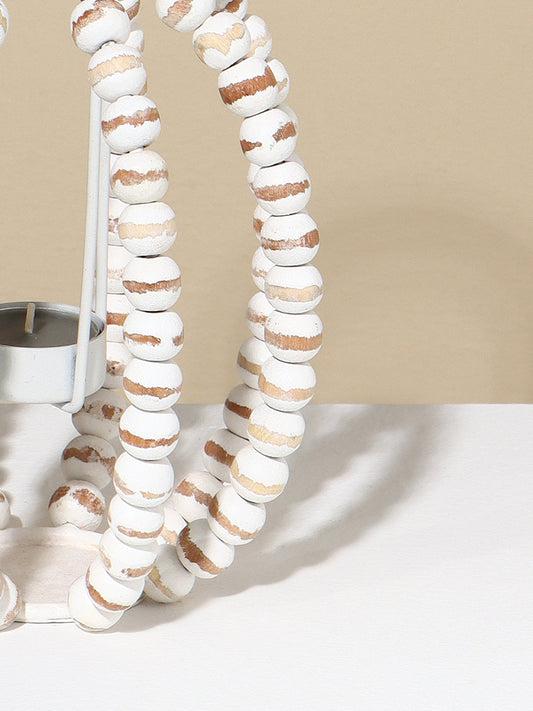 Westside Home White Beaded Candle Stand - Medium