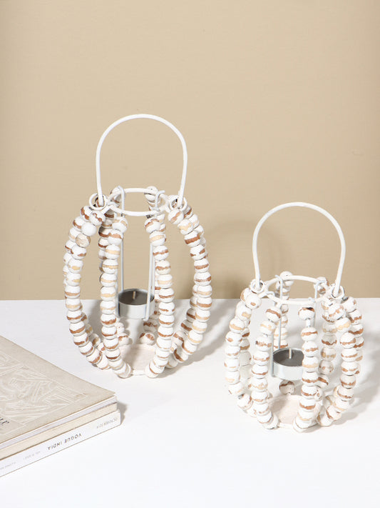 Westside Home White Beaded Candle Stand - small