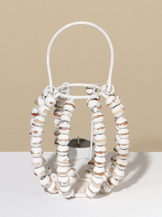 Westside Home White Beaded Candle Stand - small