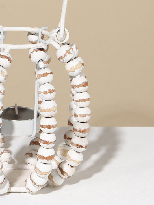 Westside Home White Beaded Candle Stand - small