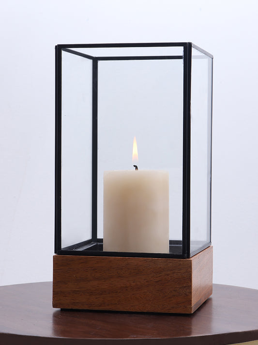 Westside Home Dark Brown Metal Square Candle Holder- Large