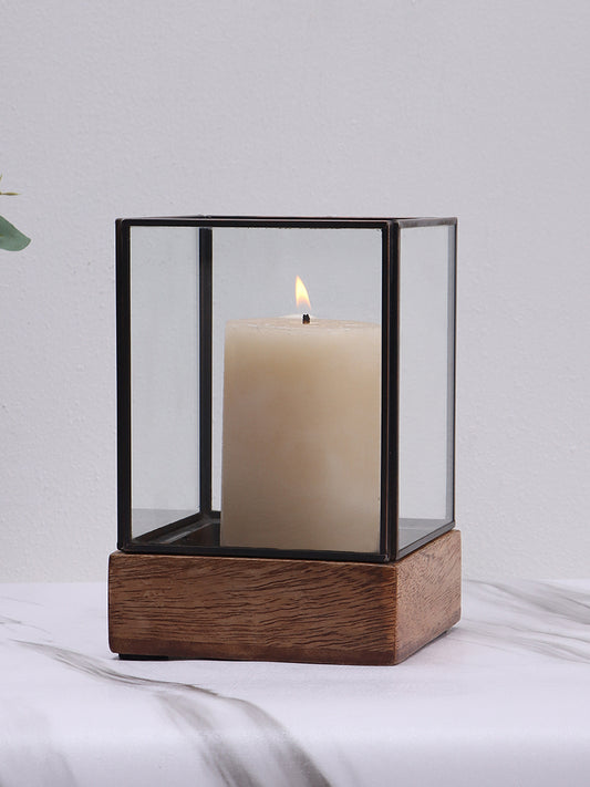 Westside Home Dark Brown Metal Square Candle Holder - Small