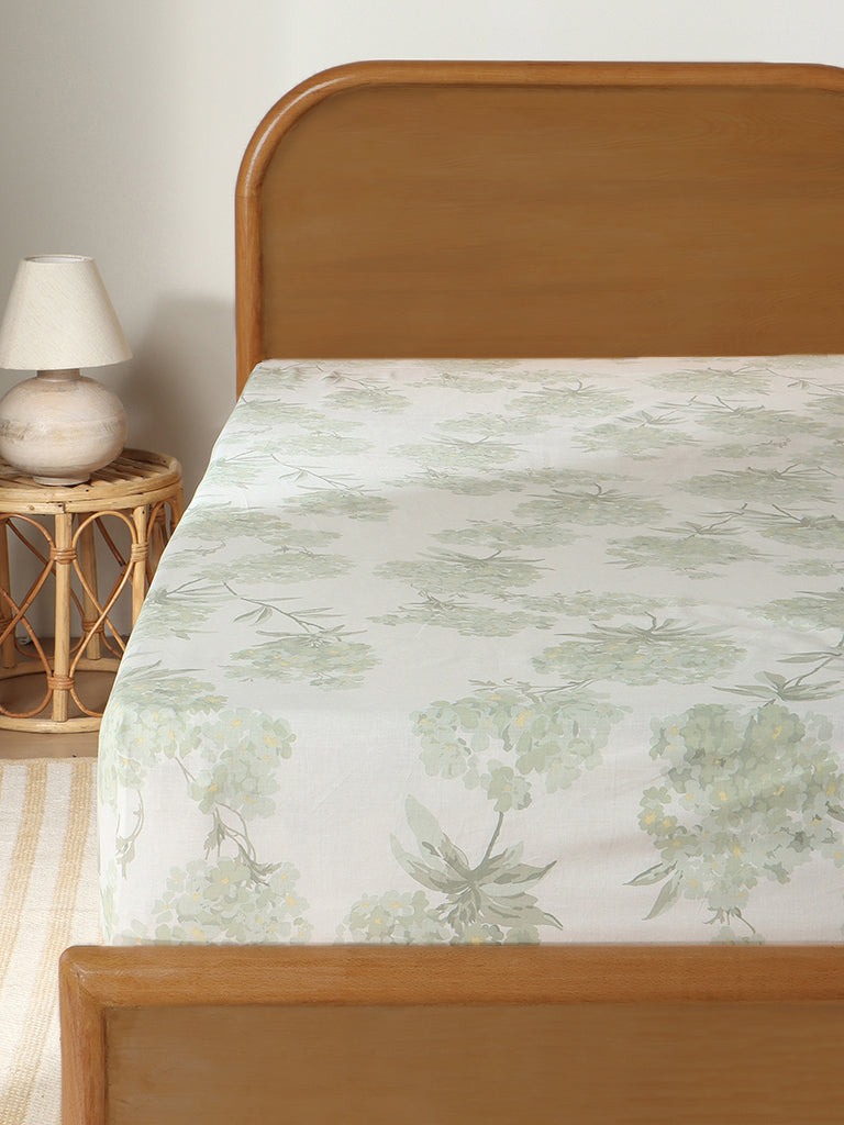 Westside Home Mint Hydrangea Printed Single Bed Fitted Sheet
