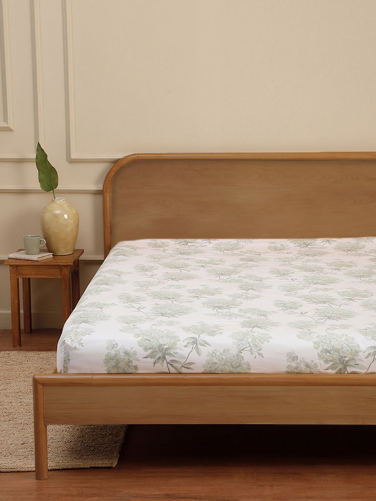 Westside Home Mint Hydrangea Printed King Bed Fitted Sheet