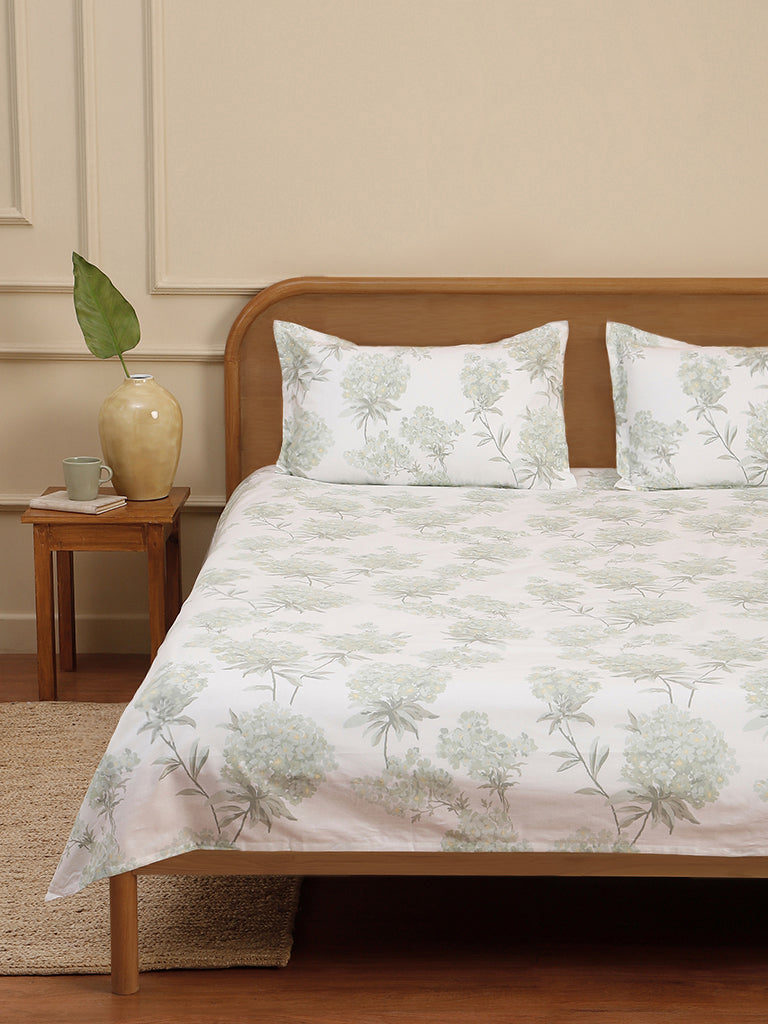 Westside Home Mint Hydrangea Printed King Bed Flat sheet and Pillowcase Set