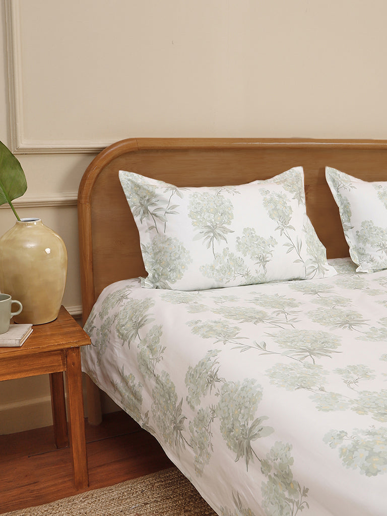Westside Home Mint Hydrangea Printed King Bed Flat sheet and Pillowcase Set