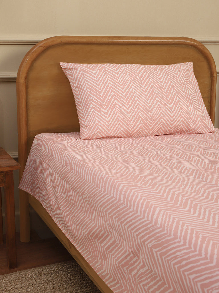 Westside Home Mellow Rose Chevron Printed Single Bed Flat sheet and Pillowcase Set