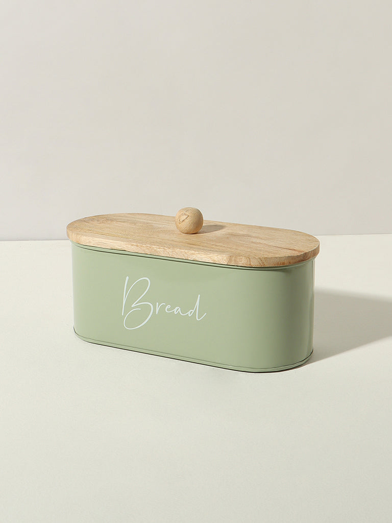 Westside Home Mint Bread Box with Wood Lid