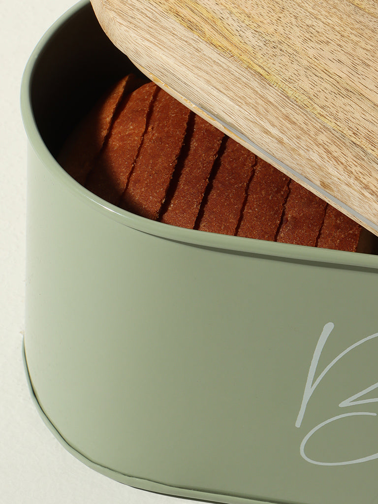 Westside Home Mint Bread Box with Wood Lid