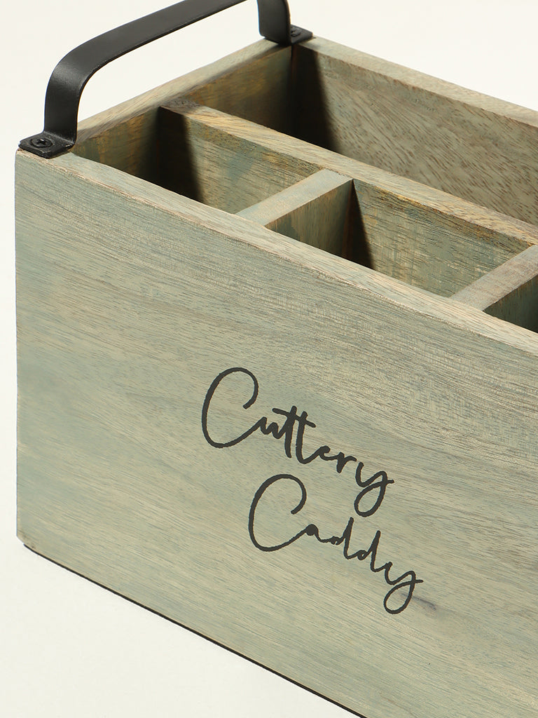 Westside Home Mint Wood Cutlery Caddy Kitchen Storage