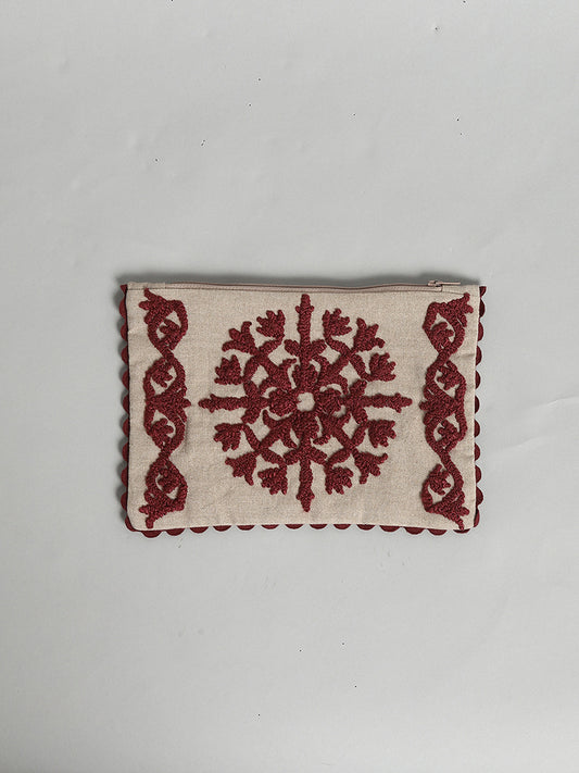 Westside Home Cream Damask Embroidered Pouch