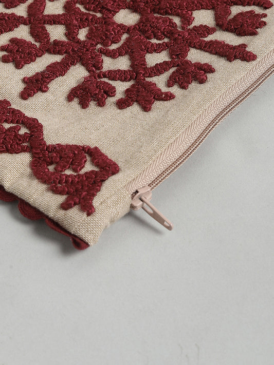 Westside Home Cream Damask Embroidered Pouch