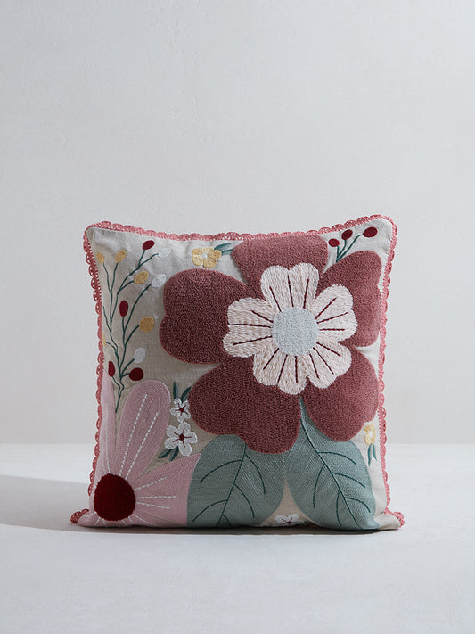 Westside Home Dull Pink Floral Embroidered Cushion Cover