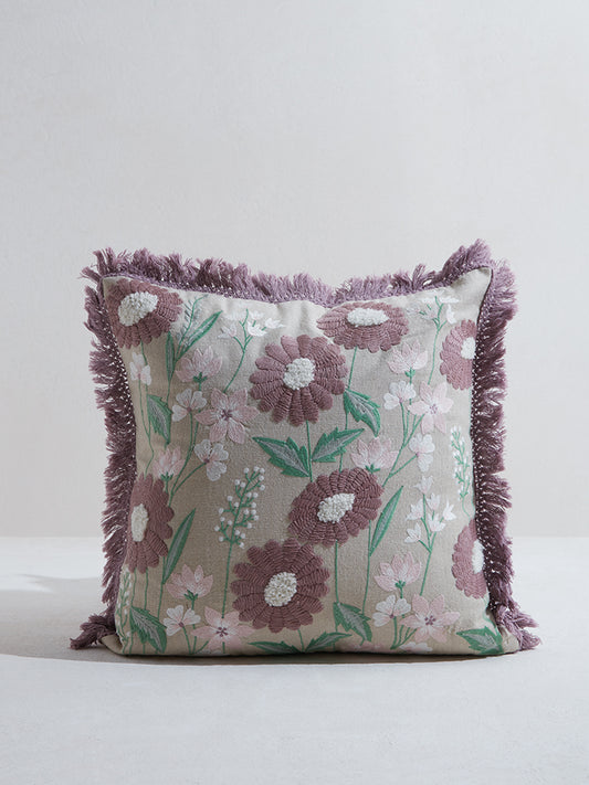 Westside Home Mauve Floral Embroidered Cushion Cover