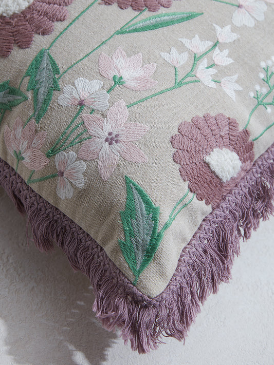 Westside Home Mauve Floral Embroidered Cushion Cover
