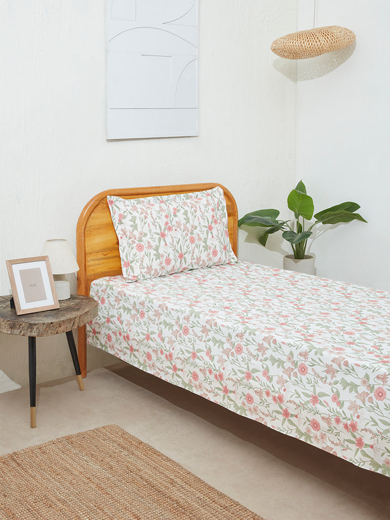 Westside Home Blush Pink Chintz Floral Print Single Bed Flat Sheet and Pillowcase Set