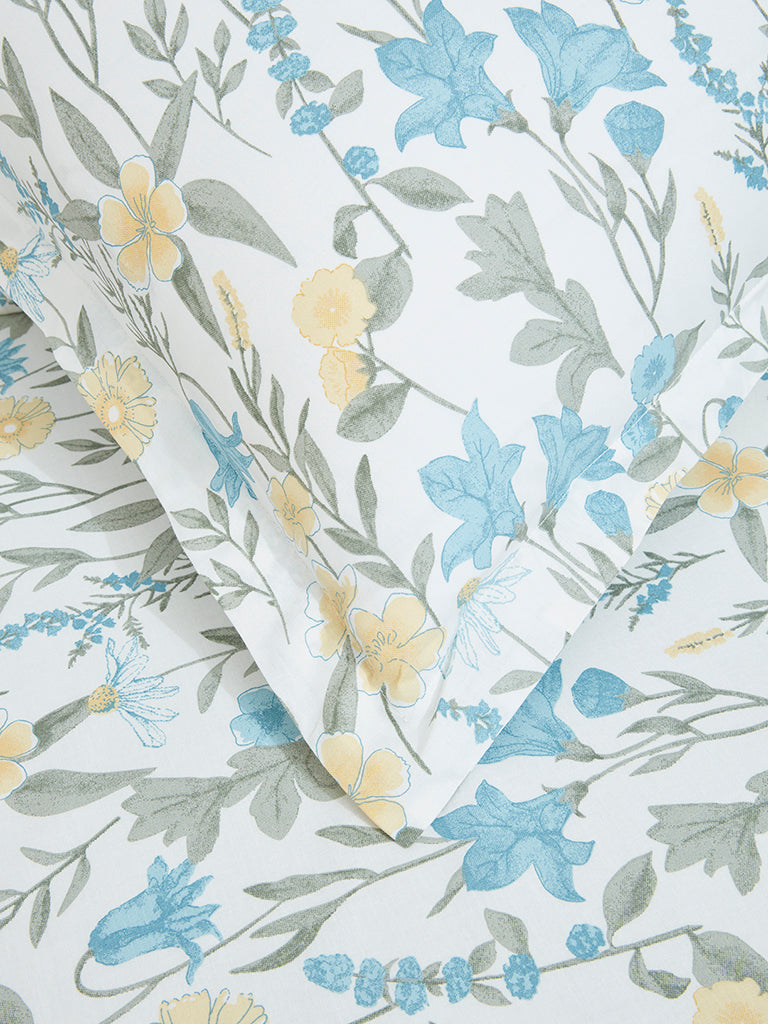 Westside Home Aqua Floral Print Double Bed Flat Sheet and Pillowcase Set