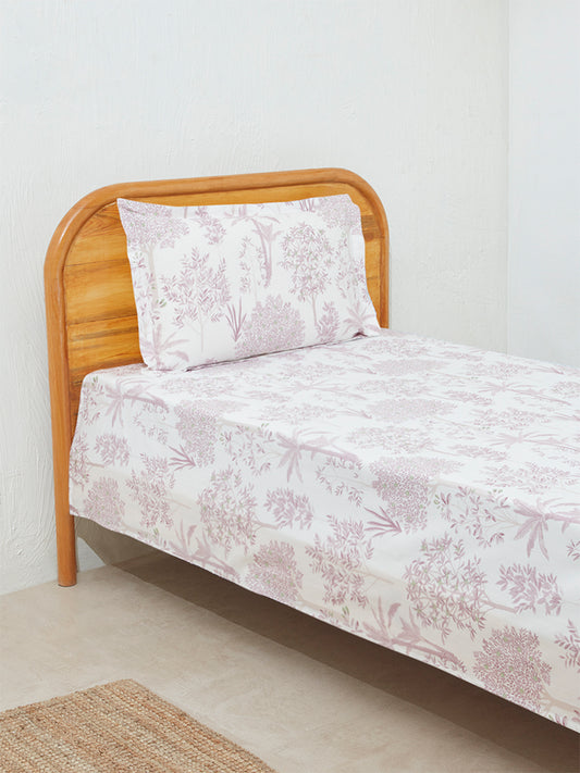 Westside Home Violet Toile Design Single Bed Flat Sheet and Pillowcase Set