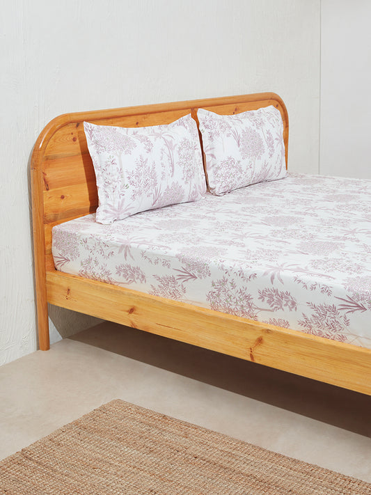 Westside Home Violet Toile Design King Bed Flat Sheet and Pillowcase Set