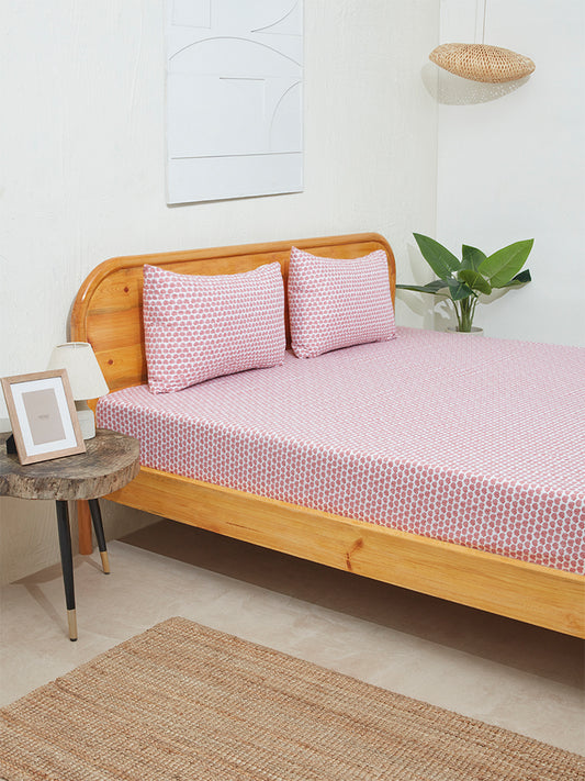 Westside Home Dark Pink Seashell Design King Bed Flat Sheet and Pillowcase Set