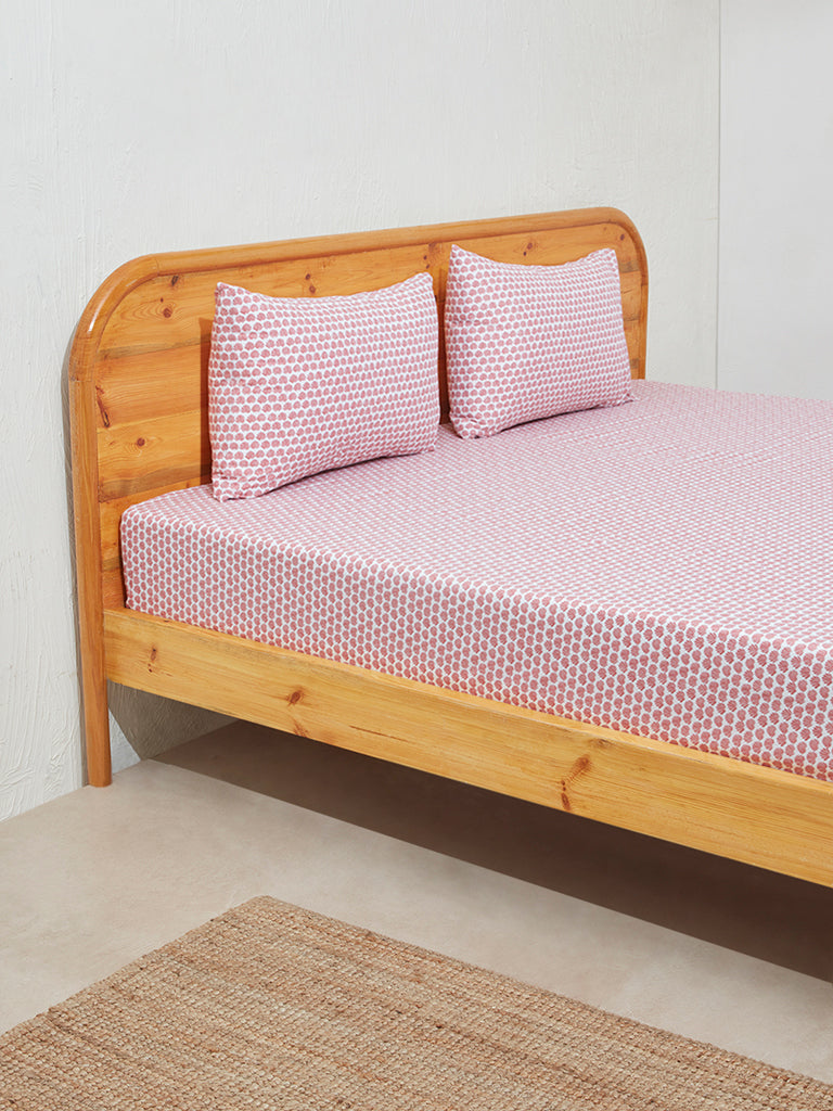 Westside Home Dark Pink Seashell Design King Bed Flat Sheet and Pillowcase Set