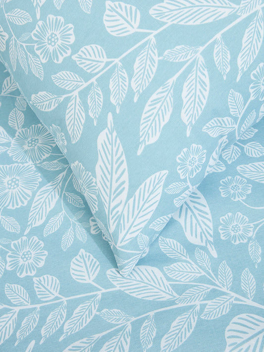Westside Home Aqua Leaf Design King Bed Flat Sheet and Pillowcase Set