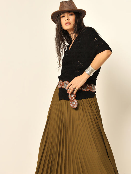 Wardrobe Olive Pleated Skirt