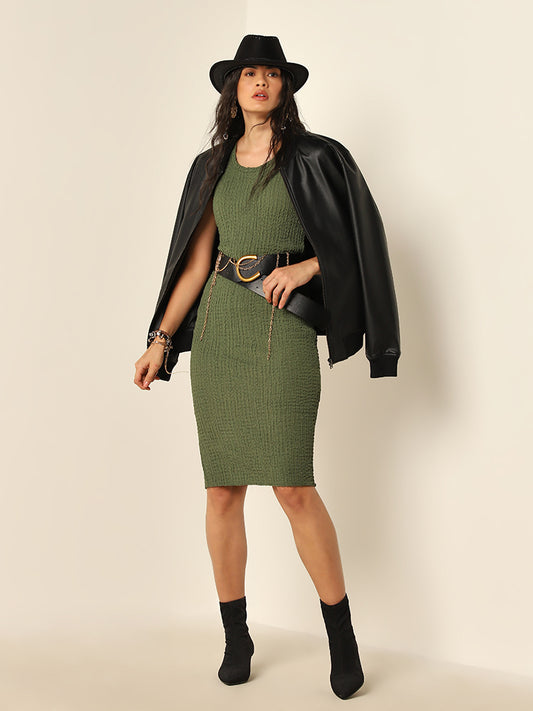 Nuon Olive Textured Bodycon Dress
