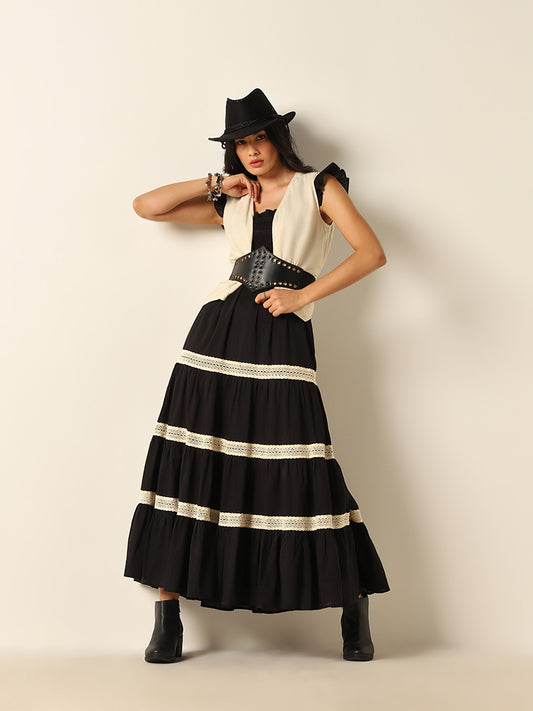 LOV Black Smocked Tiered Cotton Dress