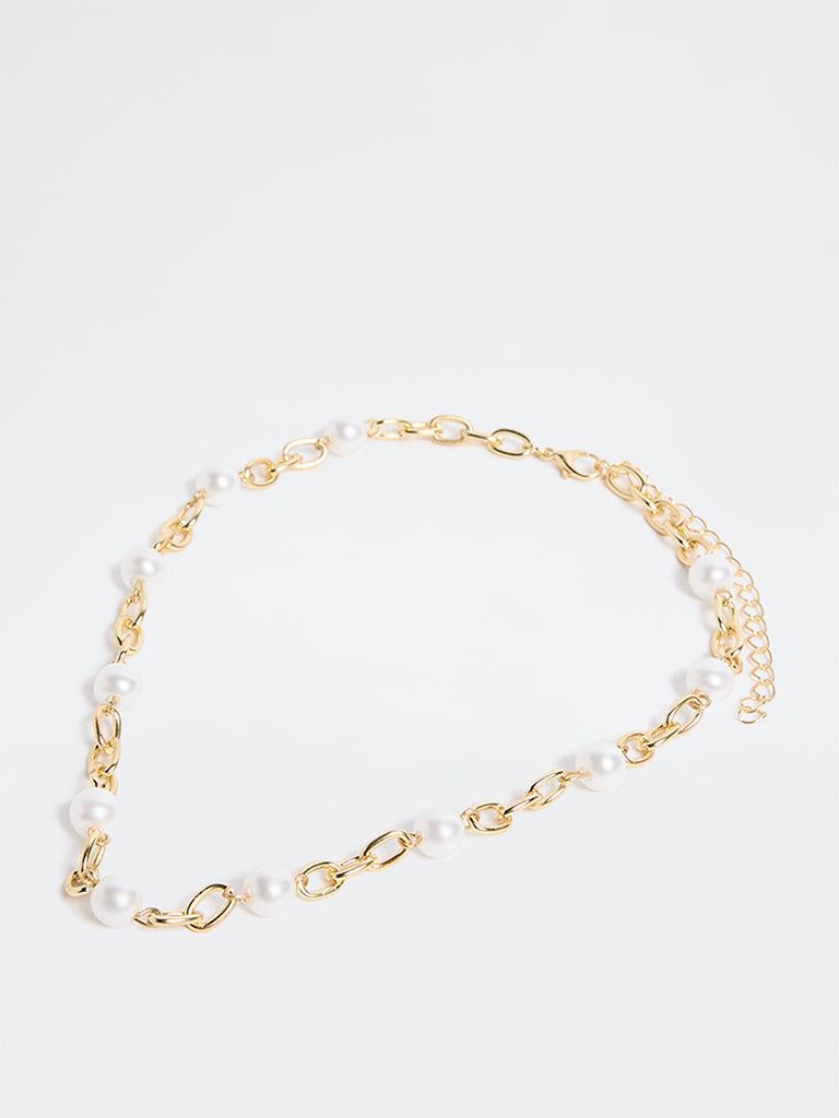 Westside Accessories Gold Pearl Link Chain Necklace