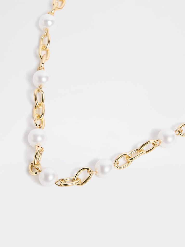Westside Accessories Gold Pearl Link Chain Necklace