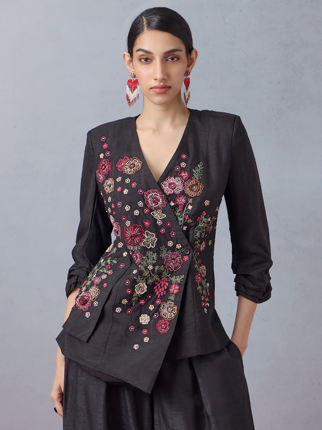 Black Floral Embroidered Co-ord Set