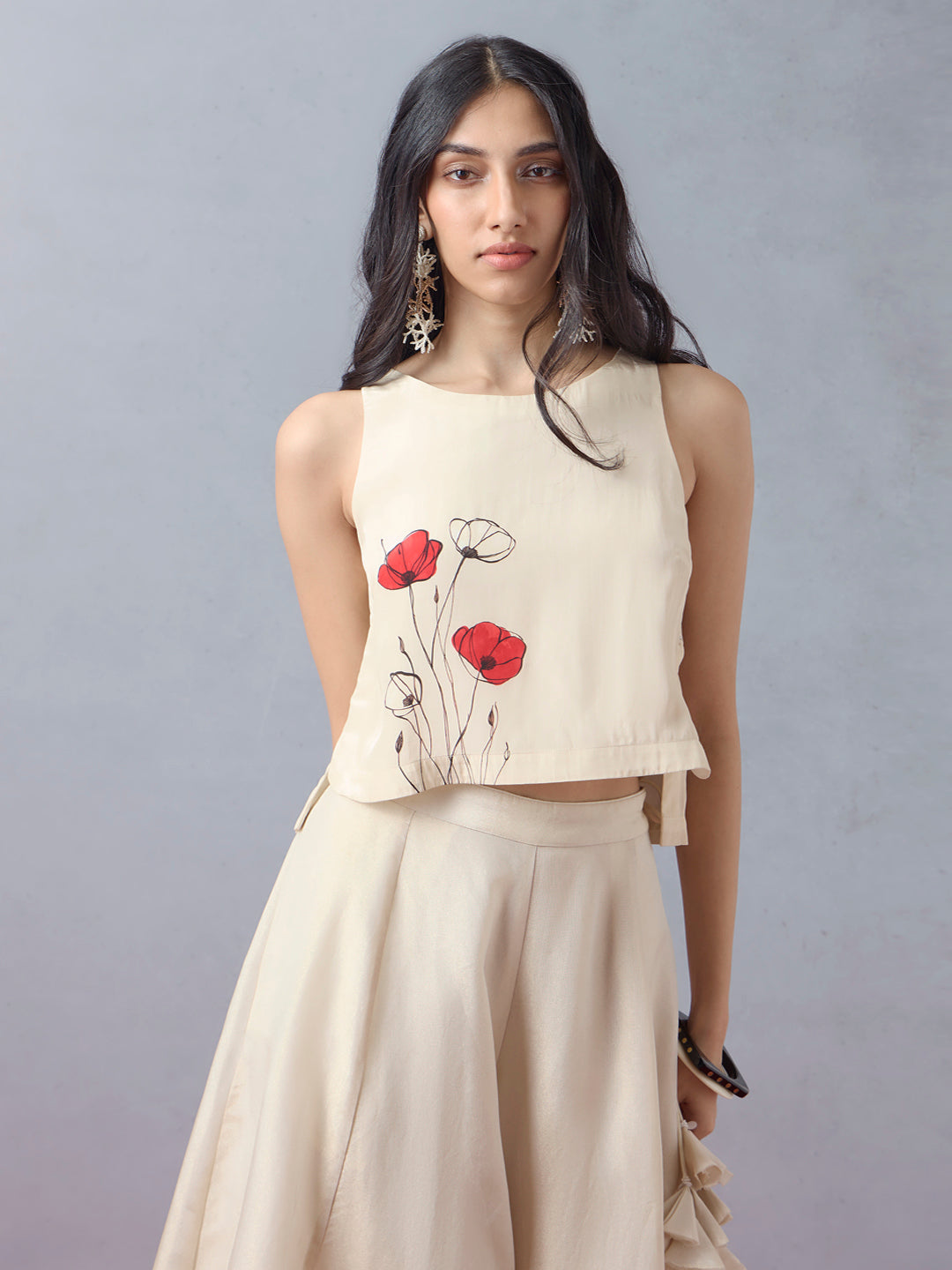 Samoh Floral Crop Top - Beige